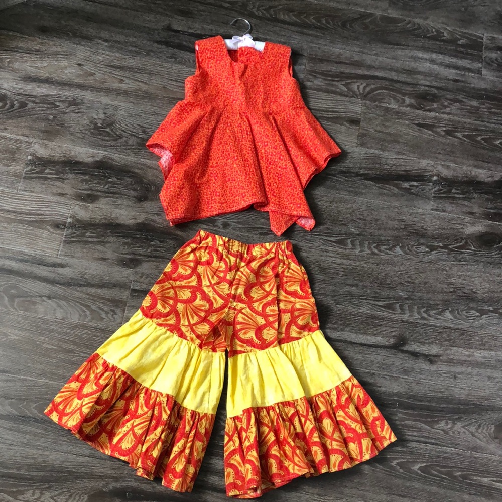 Homemade boho bell-bottom outfit